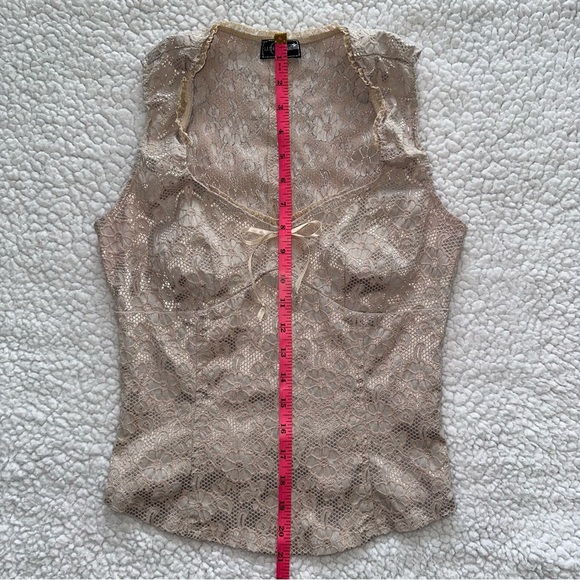 VTG Y2K coquette corset bow tank top floral gold lace top stretchy fairy core L - Picture 12 of 15